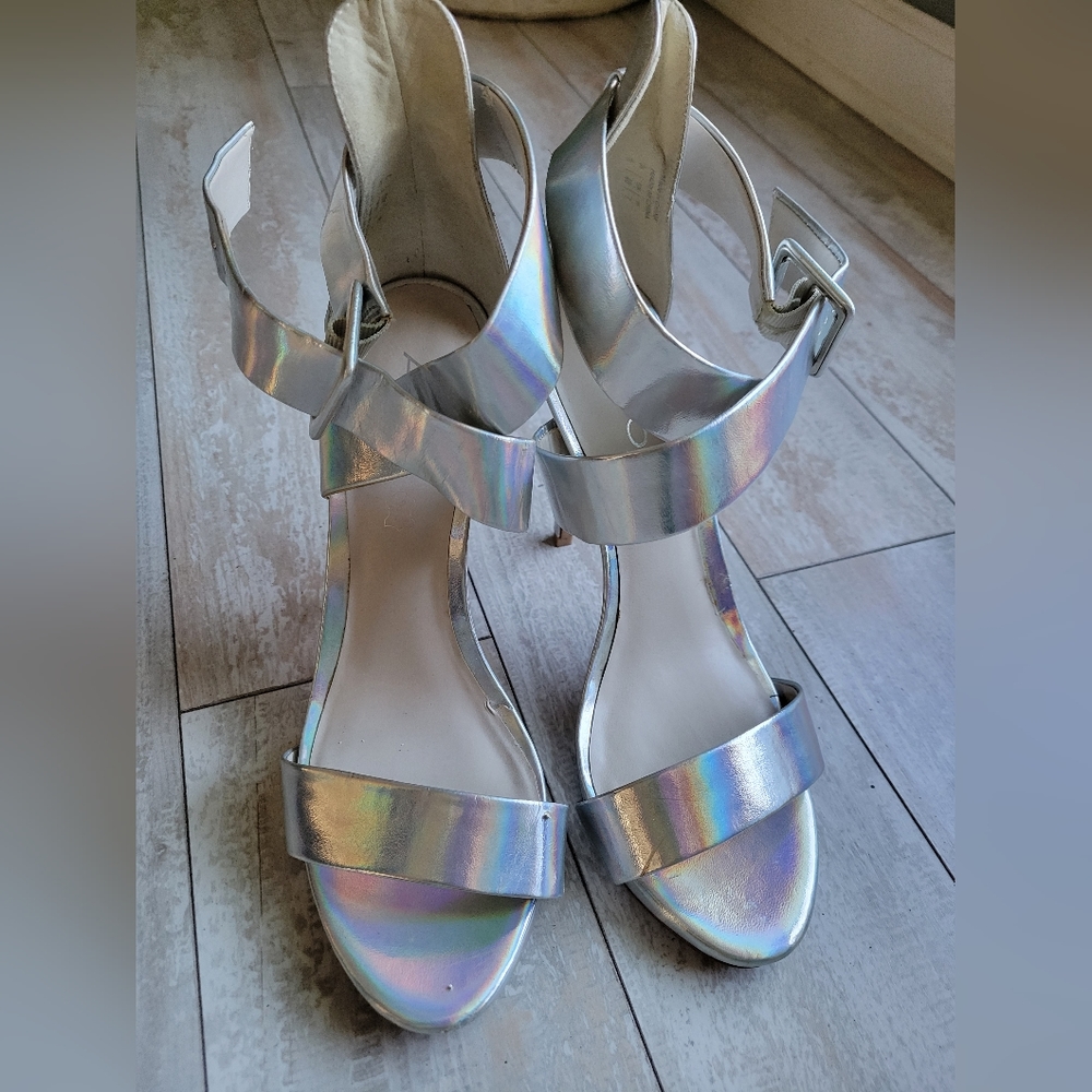 Holographic heeled sandals